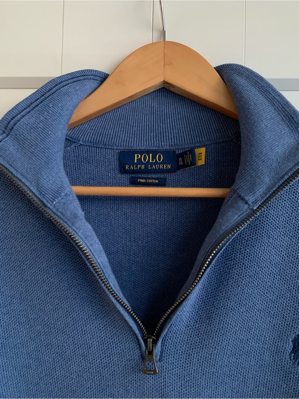Polo by Ralph Lauren 100% Pima Cotton Quarter-Zip Men's Blue Sweater size XL - Picture 4 of 10